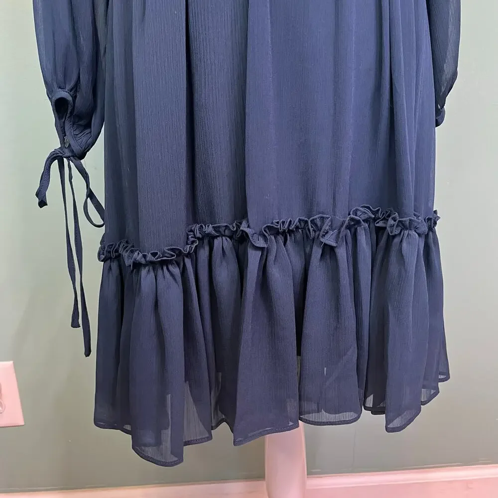 Taylor Navy Chiffon Boho Dress 8 Cottagecore Wedding Guest Romantic Aesthetic - Picture 7 of 9